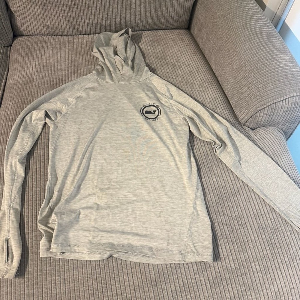 Vineyard Vines Performance Hoodie Womens XS Gray Sun Shirt Whale Logo Thumbholes